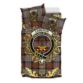 Cameron of Erracht Weathered Tartan Crest Bedding Set - Golden Thistle Style